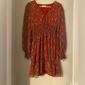 Max Studio SIZE M Deep Red Color Midi Dress Flower Pattern Perfect Condition